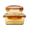 Demasi Heat-Resistant Glass Food Storage Container, Microwave And Oven Safe Lunch Box, Bento Box for Office Workers, Amber Heightened 1080+650+bag