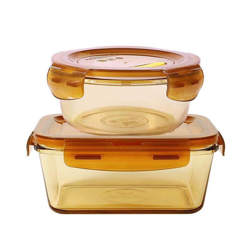 Demasi Heat-Resistant Glass Food Storage Container, Microwave And Oven Safe Lunch Box, Bento Box for Office Workers, Amber Heightened 1080+650+bag