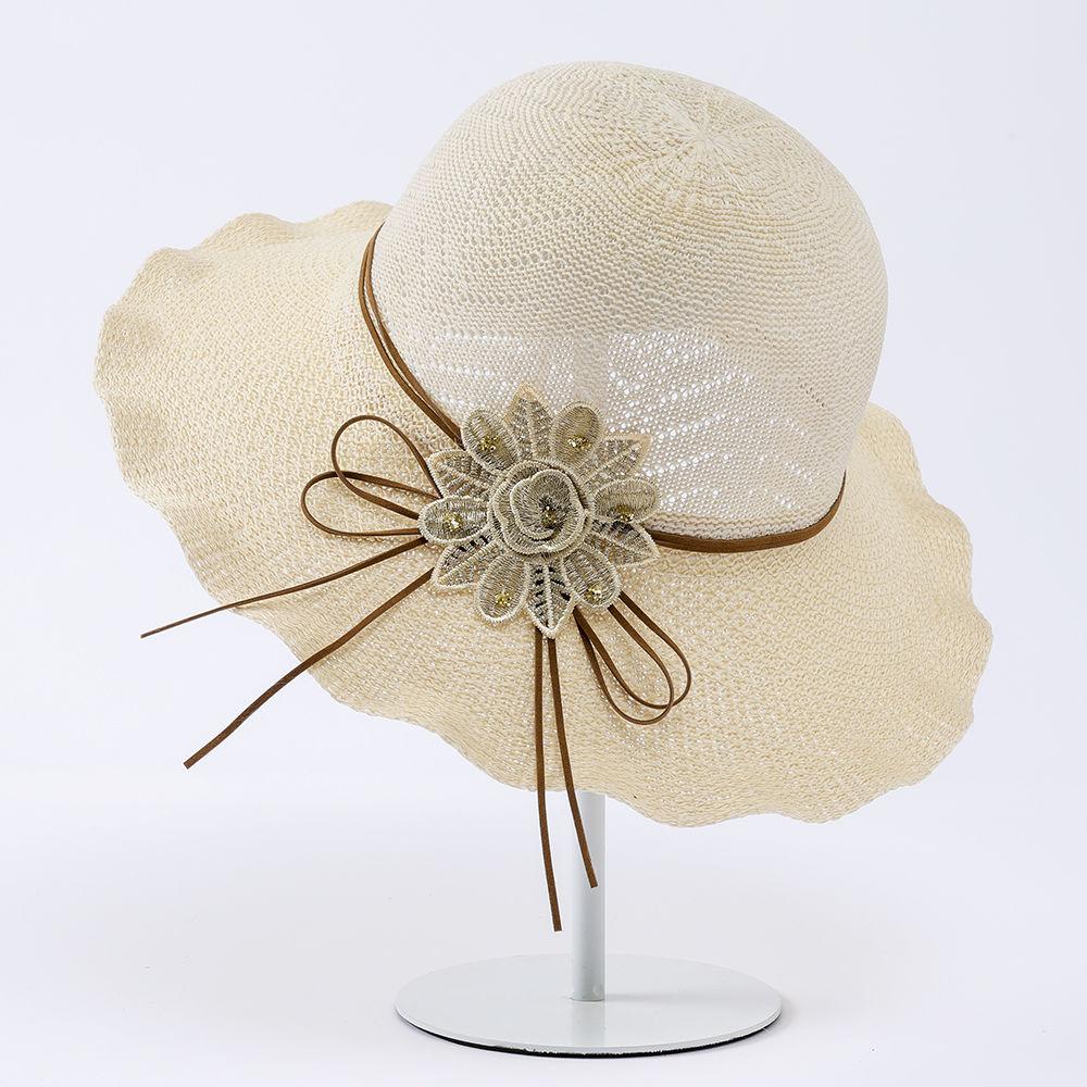 Ladies' Summer Sun Hat Fashionable Foldable Sun Hat Basin Hat Sunscreen UV Flower Cool Hat