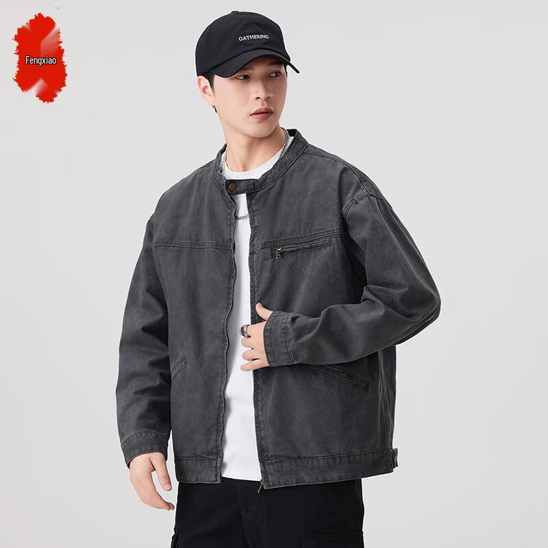 

Men s American Retro Washed Denim Work Jacket L