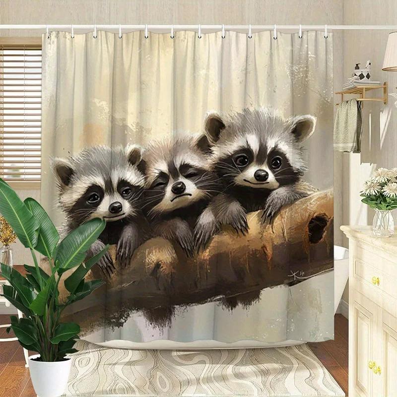 Curious Raccoon Shower Curtain - Cute animals lined up and hung on the living room wall, bedroom decoration - cute and natural