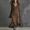 Women's 1/4 Zipper Bell Sleeve Sweater Long Fishtail Dress Knitted Tight Dress