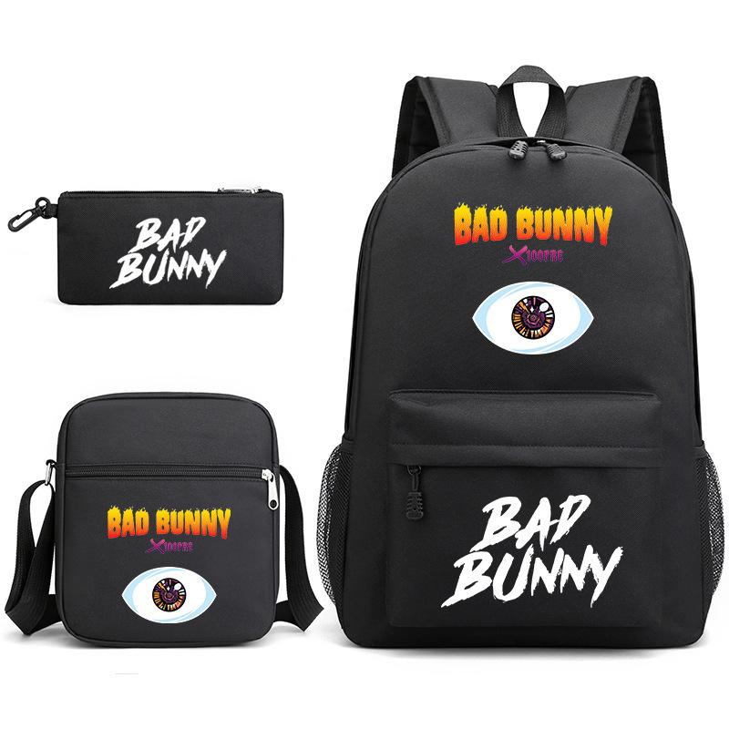Large Capacity Schoolbag with Shoulder Strap; Student Three-piece Pencil Case Set