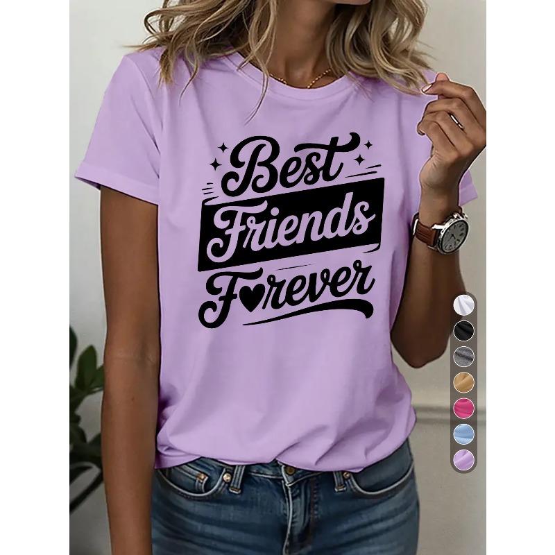 Women'S Casual Sports T-Shirt, Round Neck T-Shirt, Best Friends Forever, White Bestie Theme Fashion, Trendy Gift, Casual Bestie Outfit,