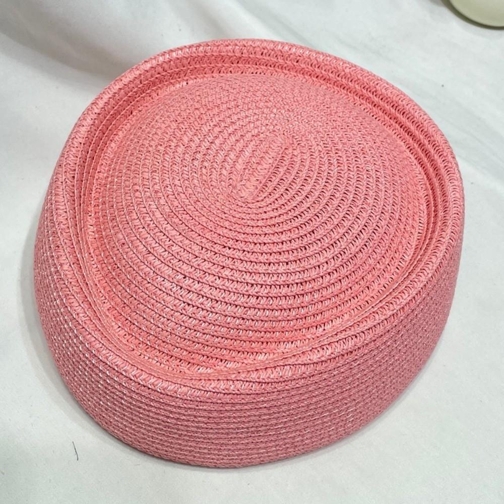 

Solid Color Straw Weaving Hat Casual Beanie Cap Elegant Beret Hat рожевий