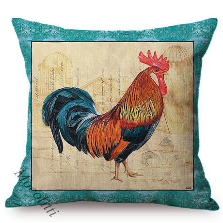 Rural Cock Retro Oil Painting Cushion Cover Nordic Chicken Poster Sofa Decoration Cotton Linen Square Throw Pillow Case Cojines