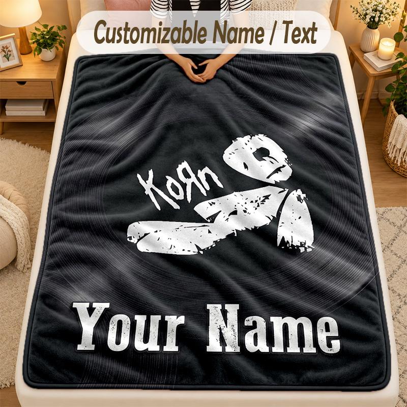 Flannel BlanketKorn Custom Name Text Personalized Soft Warm Throw Blanket Home Decor Gift