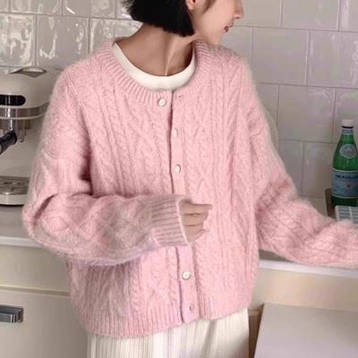 Gentle Soft Waxy Versatile Twist Sweater Cardigan Women's Autumn and Winter New Retro Short Knitted Sweater Jacket