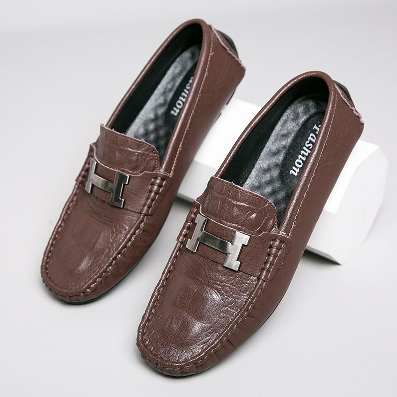 Live Stream Explosion Crocodile Pattern Doudou Shoes Large Size Lazy Driving Shoes British Casual Shoes Genuine Leather Cowhide Men's Shoes