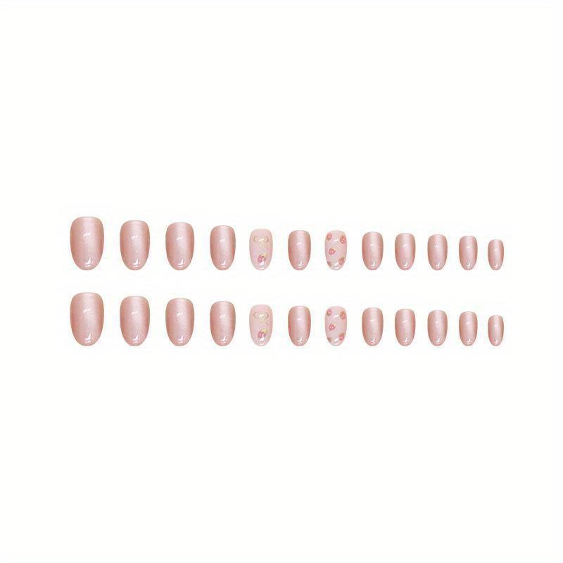 

24pcs Oval False Nails French Strawberry Butterfly Cat Eye Press on Nails Fake Nails DIY Manicure Detachable Nail Tips 24pcs