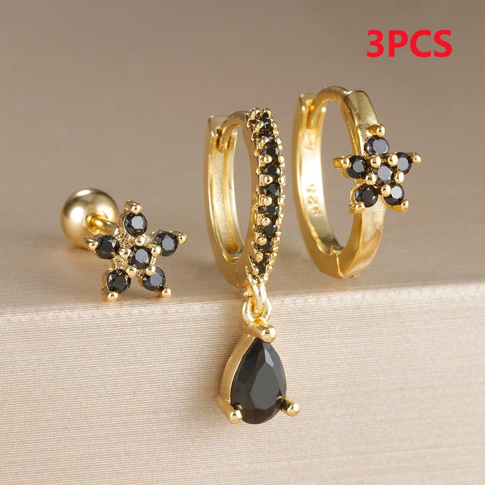 3-Piece Rhinestone Floral Water Drop Earrings & Ear Cuff Set for Women