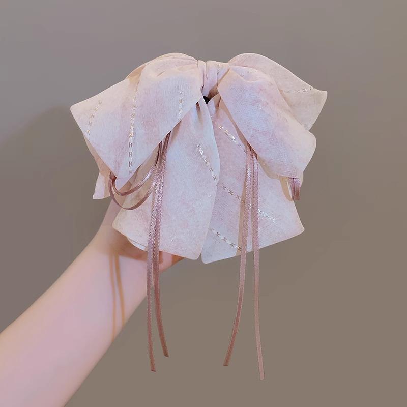 Chiffon bow streamer low ponytail hairpin women's 2025 new high-end back head disc hair grab clip hairpin headdress