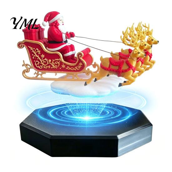 Desktop Holiday Display Floating Santa Sleigh, Flying Sleigh Magnetic Levitation Christmas Decorations, Maglev Claus Figure Tabletop Ornament