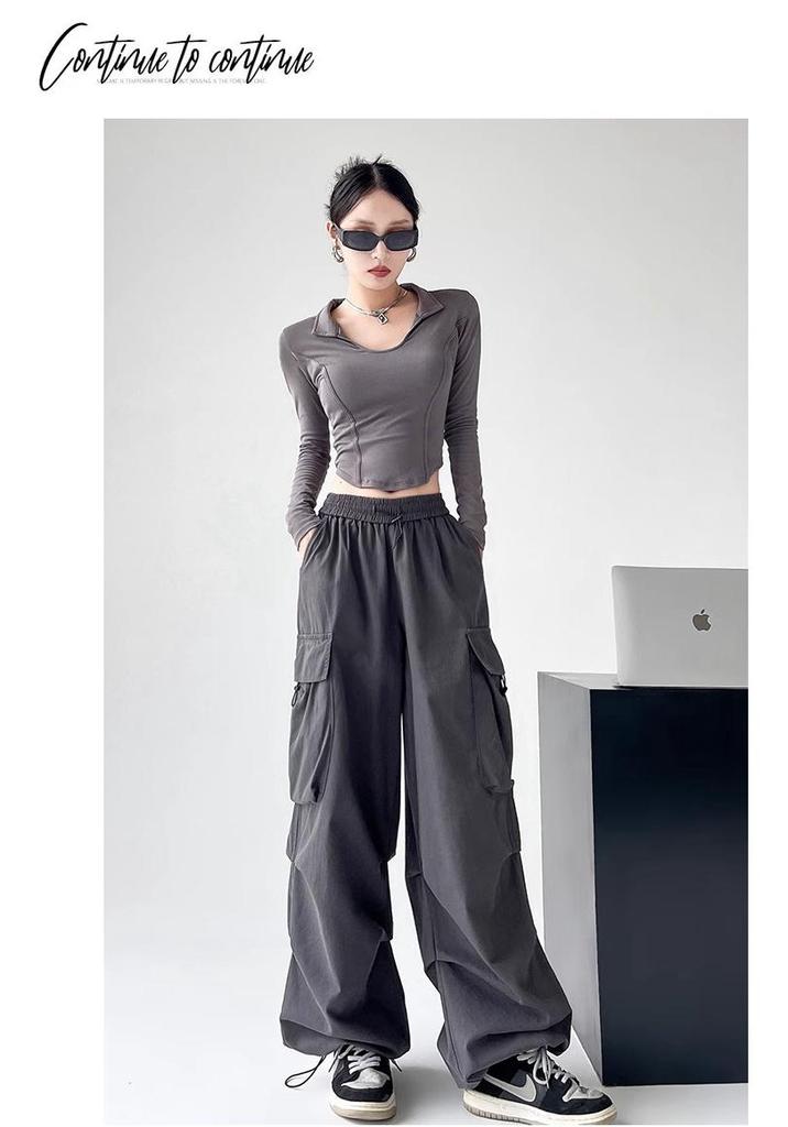 Women’s High Waist Wide Leg Windproof Cargo Pants - Black, Spring/Summer 2025 Collection