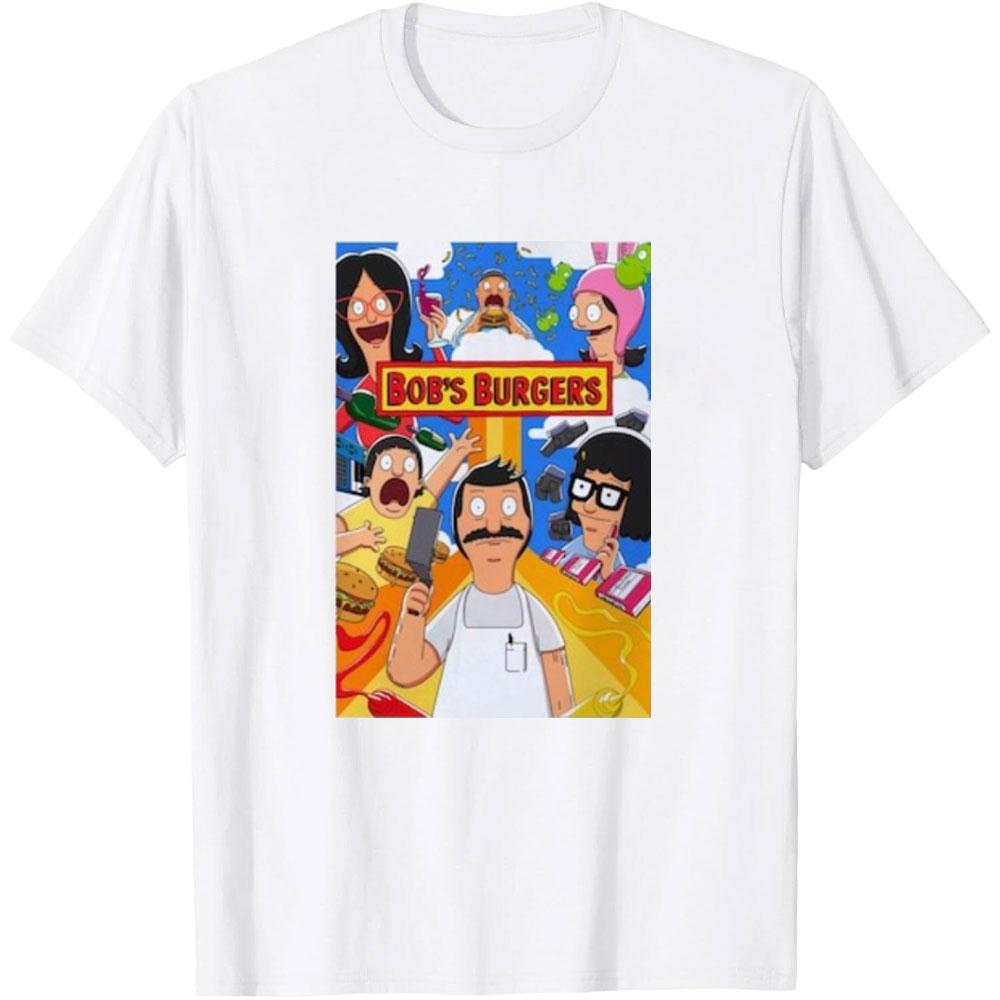 Retro Cartoon Man Printed Tshirt Bobs Burgers Tina Louise Gene Linda Bob Belcher Teddy Cotton Tshirts Casual Oneck Tops Tees S