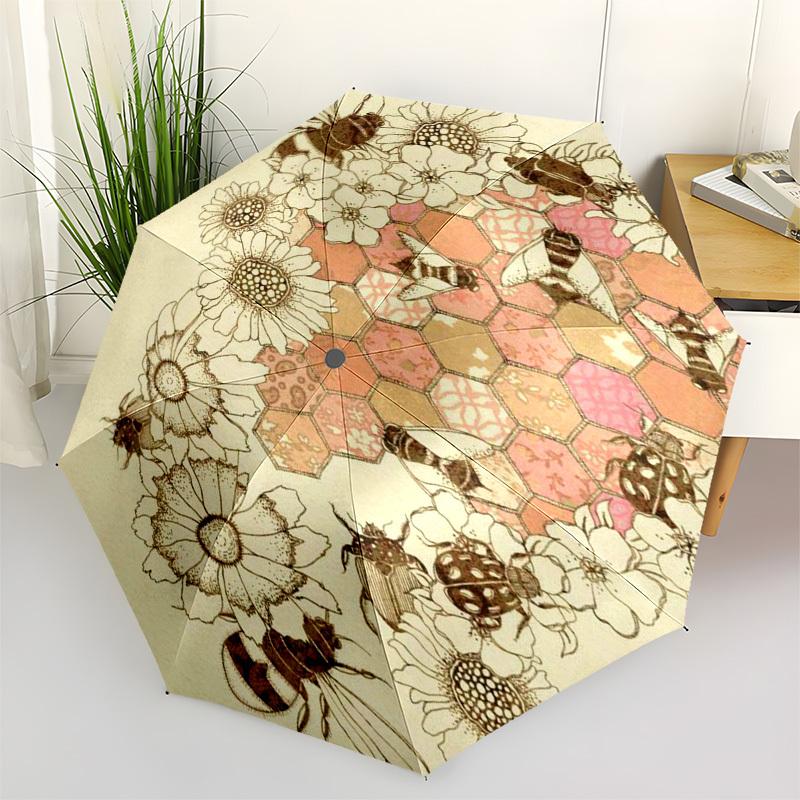 

1pc Bee Honeycomb Floral Pattern Umbrella with Plastic Handle,Vibrant Cartoon Pattern,Multi-functional UmbrellaPT117