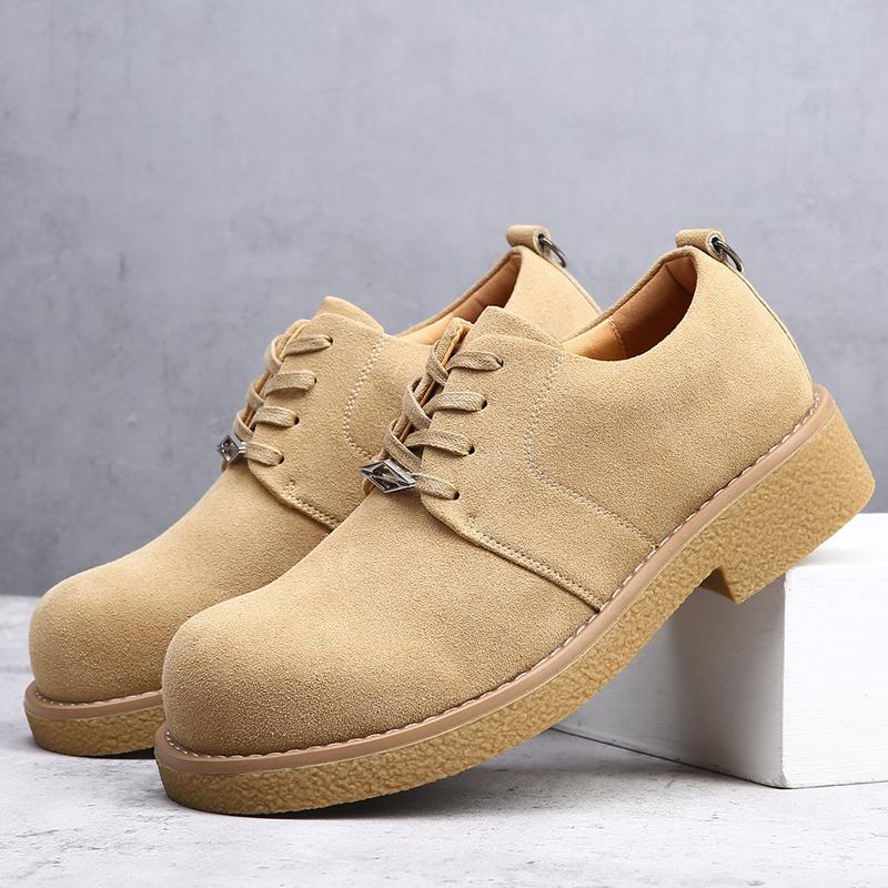 Fashion New Thick Bottom Man Round Head Oxford Footwear Lace-Up Outdoor Male Shoes Mens Casual Shoes Leather Men Business Shoes