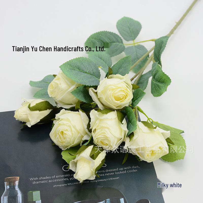 7-Head Snowflake Rose Silk Stem - Soft Decor for Hotel Lobby or Shopping Mall Festive Atmosphere