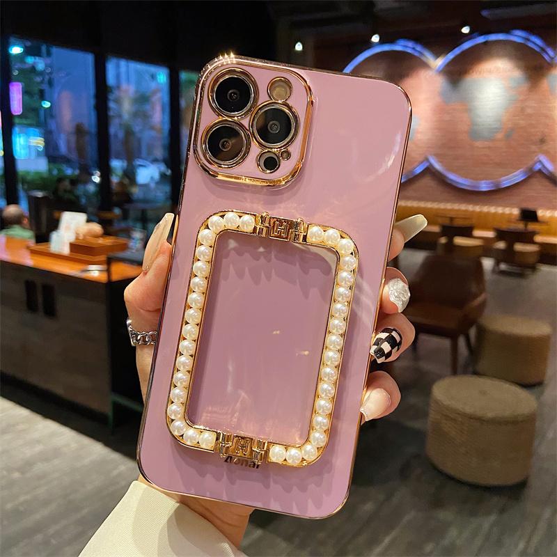 3D Pearl Plating Metal Square Buckle Case For Samsung S23 S22 Ultra S21 A14 A24 A34 A54 A13 A23 A33 A53 A12 A32 A52/Redmi 12 10 9A 9C 9T Note 11 12
