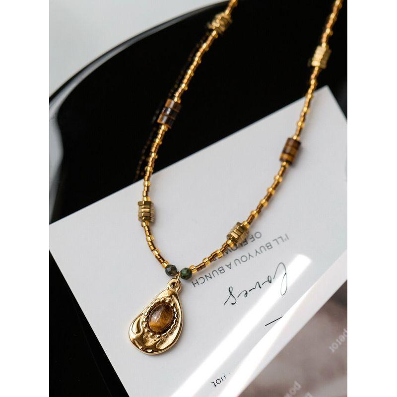 Mild Luxury Retro Shaped Female Clavicle Chain Twin Tigereye