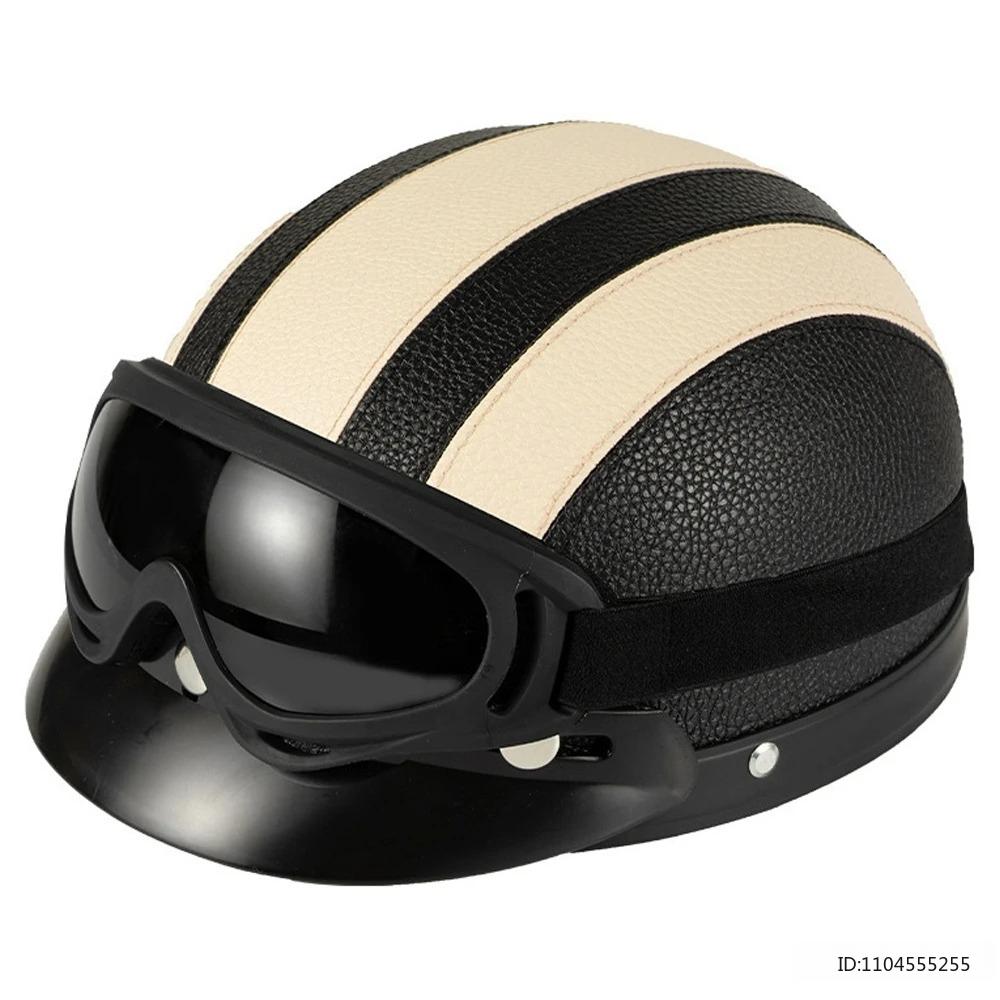 Vintage Half Helmet for Motorcycle Motorbike Leather Open Face Half Helmet Riding Casco Moto Scooter Moto Helmet DOT Approved