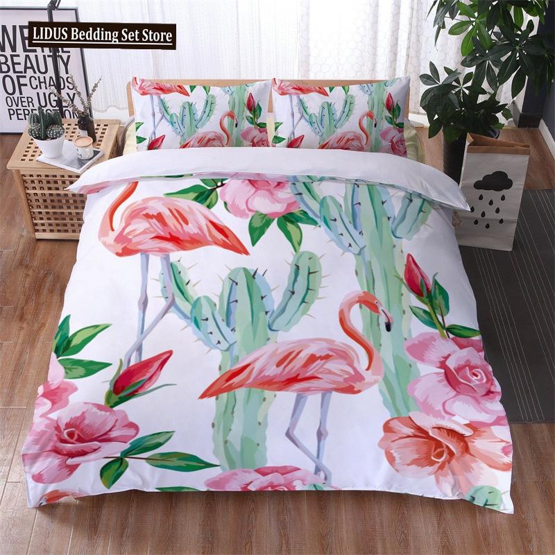 Green Cactus Potted Duvet Cover Set King Size Polyester Comforter Cover Cartoon Green Plant Cute Kawaii For Kid Boy Bedding Set