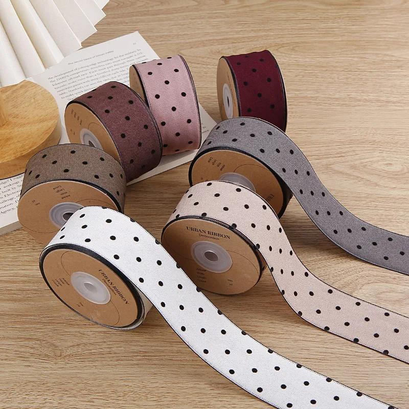 5 Yards Velvet Ribbon Tape with Round Dots for Gifts Box Packaging Wedding Event Party Decor DIY Hair Bow Accessory Cake Bouquet