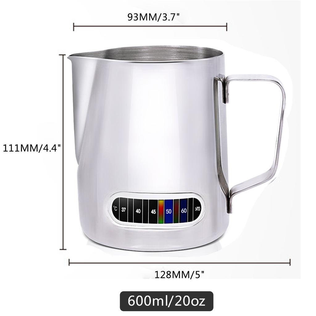 Milk Frothing Pitcher with Temperature Display Stainless Steel Milk Frother Pitcher Jug Cup for Latte Art Barista Kitchen Tool