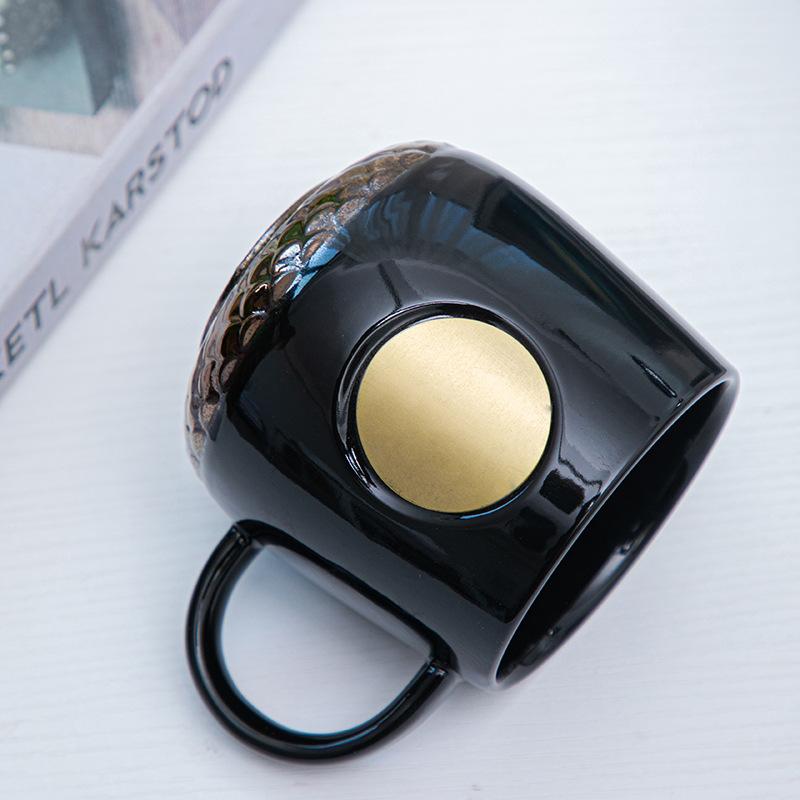1pcs 420ml New Ceramic Cup Copper Flake Fish Scale Mug Large Capacity Coffee Office Gift Can Be Customized with Name and Logo