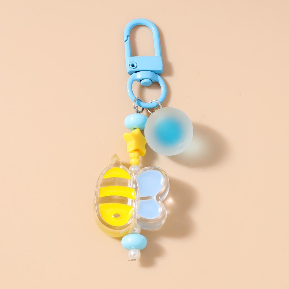Cute Resin Bee keychain Women Girls Bowknot Key Ring Pendants for Handbag Charms DIY Key Chain Jewelry Gifts