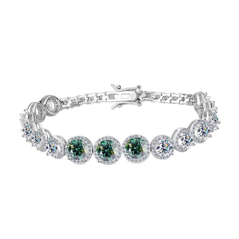 S925 Sterling Silver Moissanite Round Bracelet - Luxury Heavy Industry Style, Super Shiny High-End Women's Jewelry.
