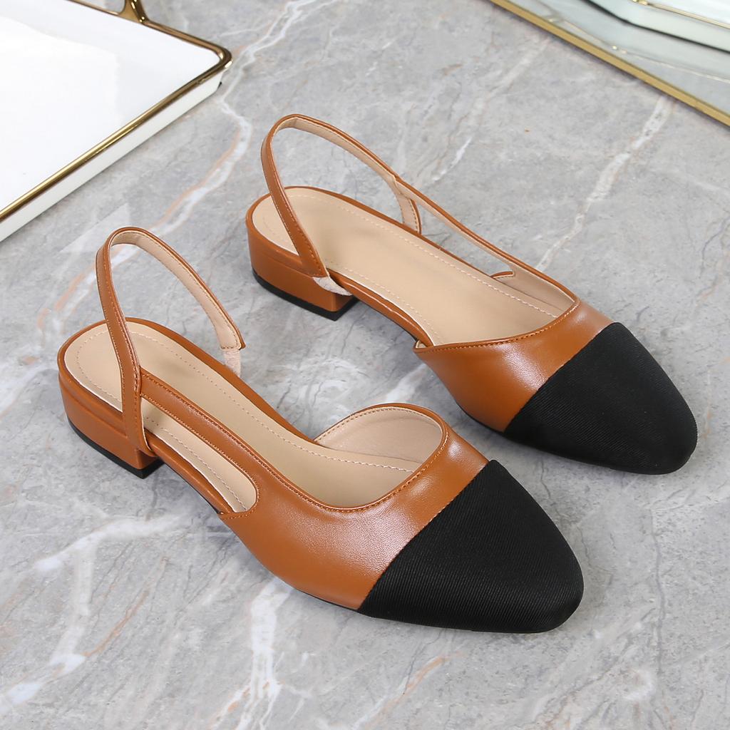 Women's Shoes Low Heel Rear Empty Bag Head Sandals Flat High Heel Color Matching Thick Heel Single Shoes Middle Heel