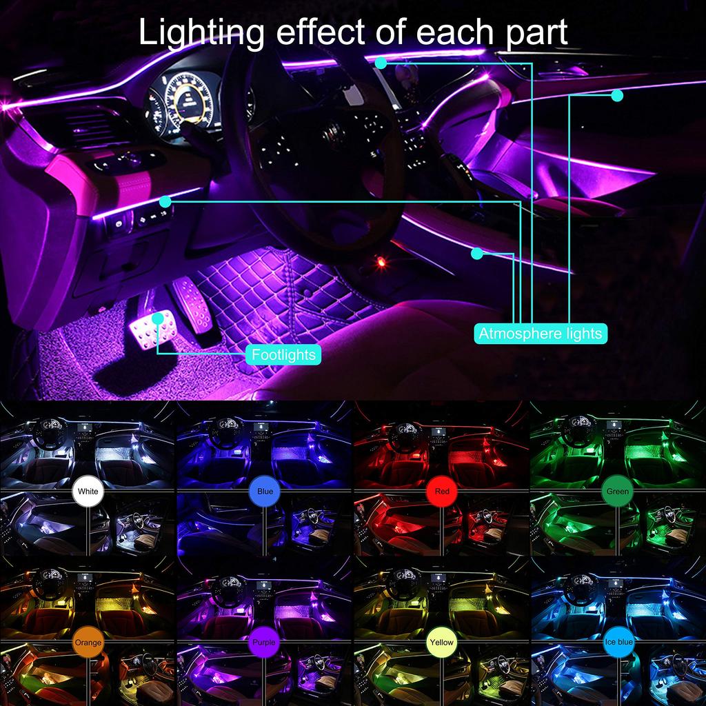 Neon Car LED Interior Lights RGB Ambient Light Fiber Optic Kit With APP Wireless Control LED Auto Atmosphere Decorative Lamp
