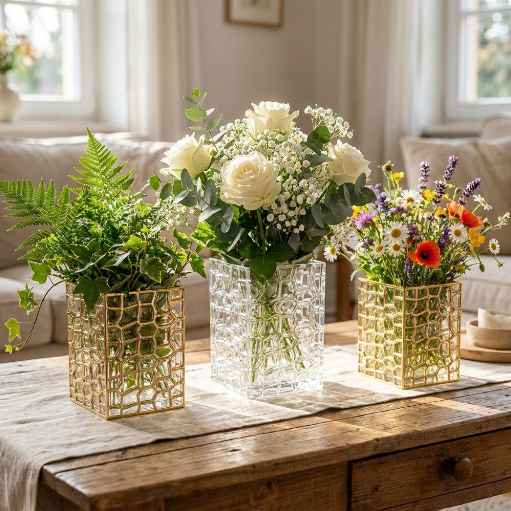 Waterproof Flower Arrangement Vase Clear Plastic Tableware Storage Box Desk Organizer