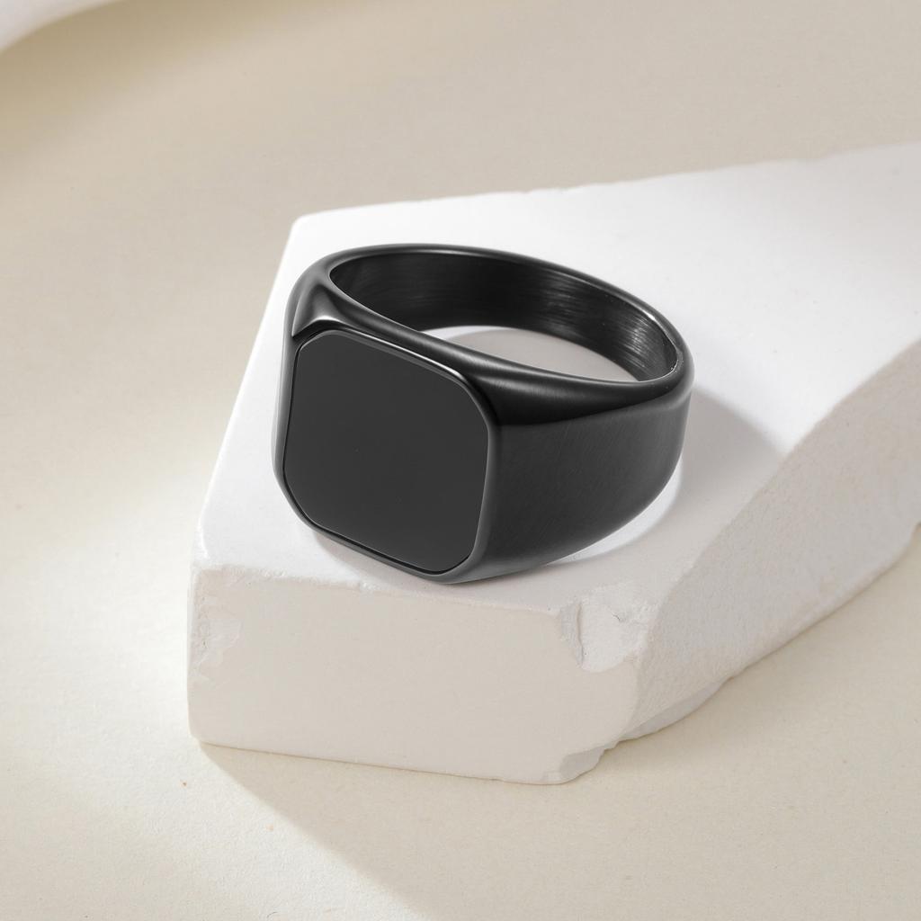 Titanium Steel Jewelry European and American Simple Bare Body Square Men's Ring Oil Dripping