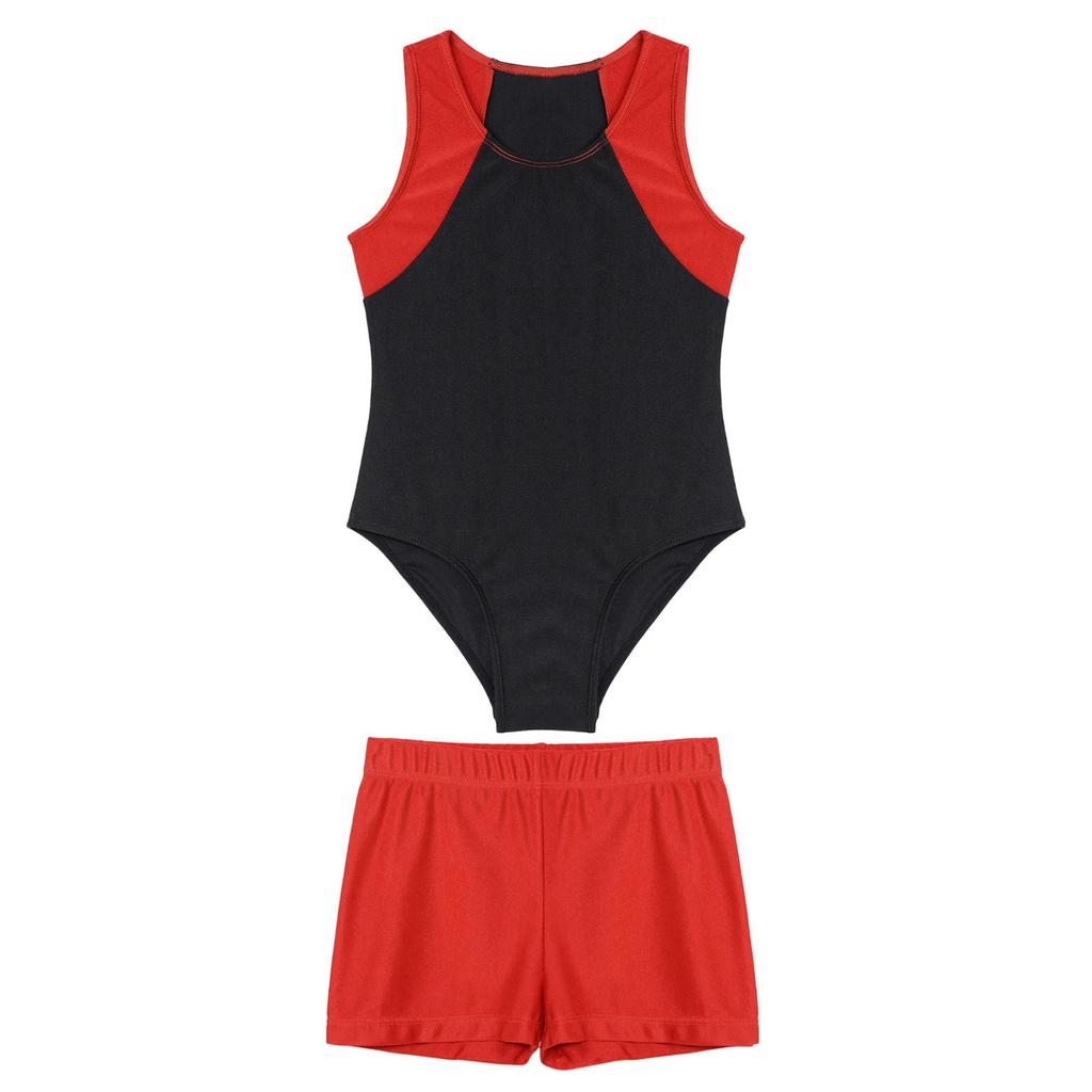 Kinder-Jungen-Rundhals-Trikot-Bodysuit-Overall mit Shorts-Set für Gymnastik-Yoga-Workout-Wettbewerb