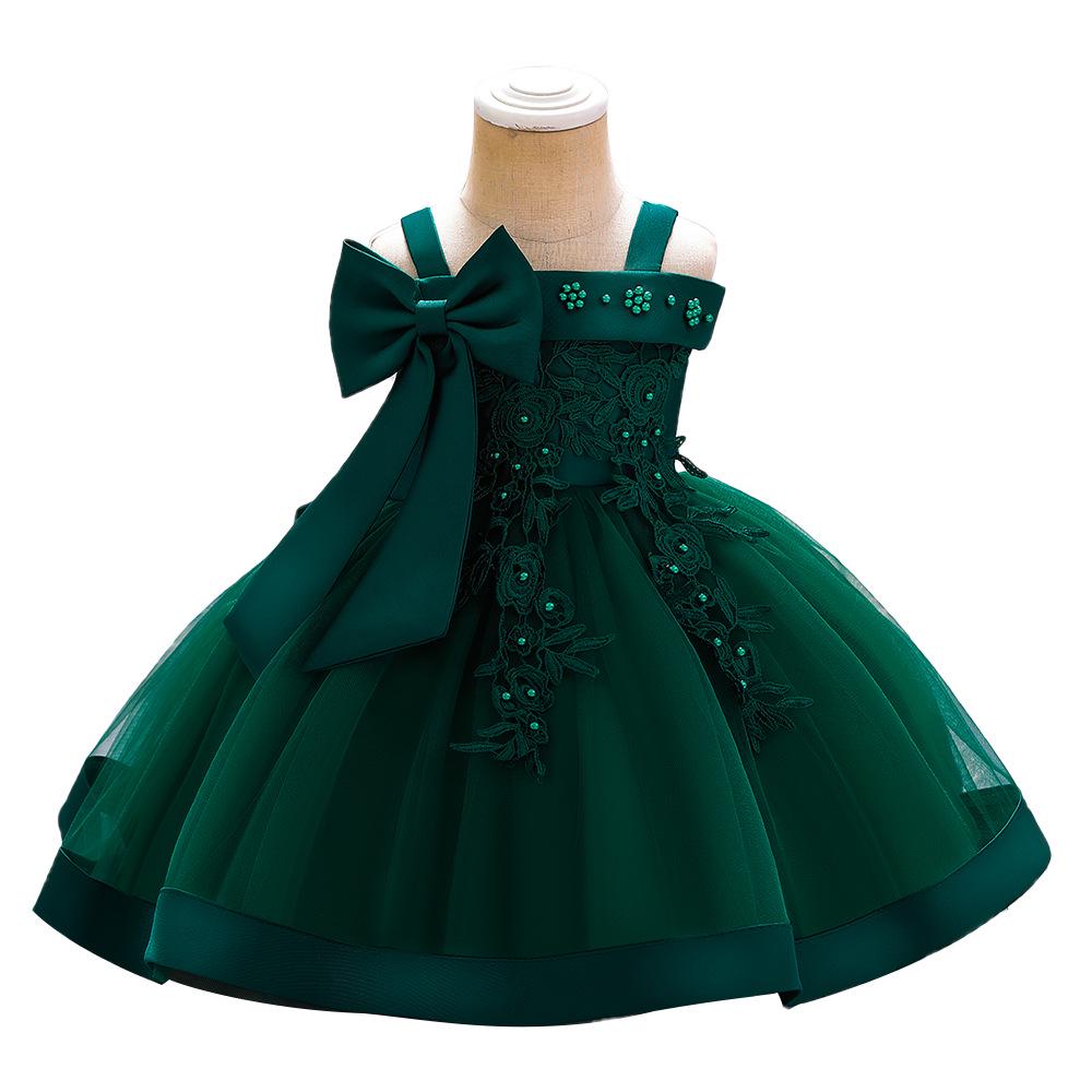 New Children's One-Shoulder Pearl Embroidered Princess Dress for Summer