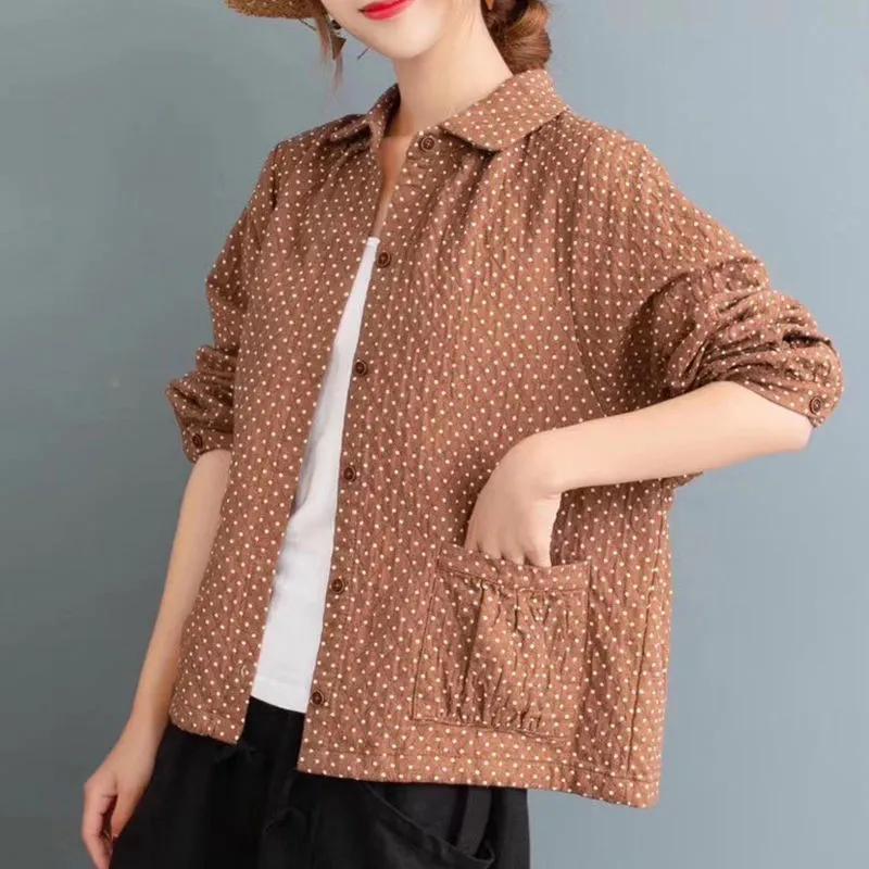 Cotton and Linen Jacket Women's Loose Spring and Autumn Retro Thin Large Size Long-sleeved Shirt Top