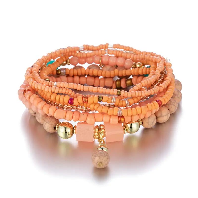 8Pcs Boho Colorful Rice Beads Bracelet Set For Women Summer Elastic  Beaded Chain Bangle Girls Fashion Jewelry Accessories
