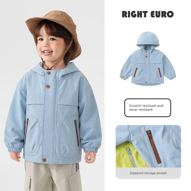 Right European Style Boys' Outdoor Windbreaker Children's Spring and Autumn Waterproof Hooded Jacket 2026 New Children's Clothing Baby Clothes