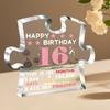 16th Birthday Acrylic Puzzle Sign - Clear Plastic Decor with Pink Stars, Balloons & Cake Design, Perfect for Home, Bedroom, or Party Decorations, Birt
