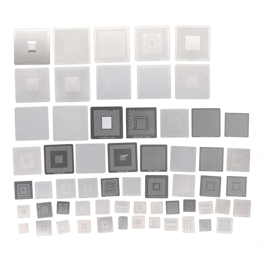 60 Pcs BGA Reballing Stencils 304 Stainless Steel Universal Rework Net Template Kit for Computer