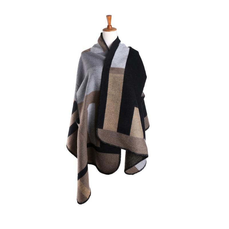 Autumn Winter European American Plaid Open Arm Shawl Scarf