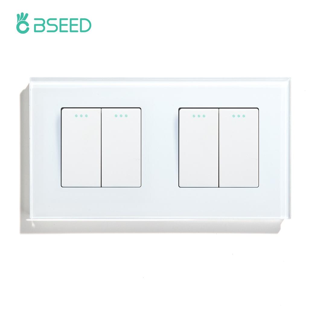 BSEED Double 1/2/3Gang Wall Light Switches 1Way Mechanical Button Switch On Off Glass Panel EU Standard 157mm