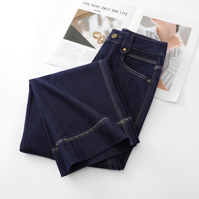 Dámské 2025 Tmavě modré džíny s vysokým pasem, rovnými nohavicemi a zkrácenou délkou - Volné, zeštíhlující, retro styl
