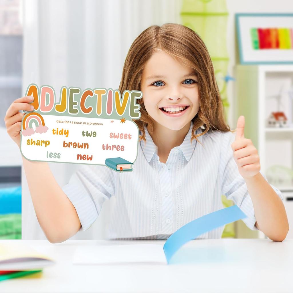 Sherr 26 Pcs Parts of Speech Posters for Classroom Boho Grammar Posters Educational English Bulletin Board Set for Student Elementary Middle High
