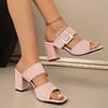 Fashion Summer Casual Women Sandals Fashion Sexy Open Toe Thick Heel Ship-on High Heels PINK Wedding Party Dress Shoes