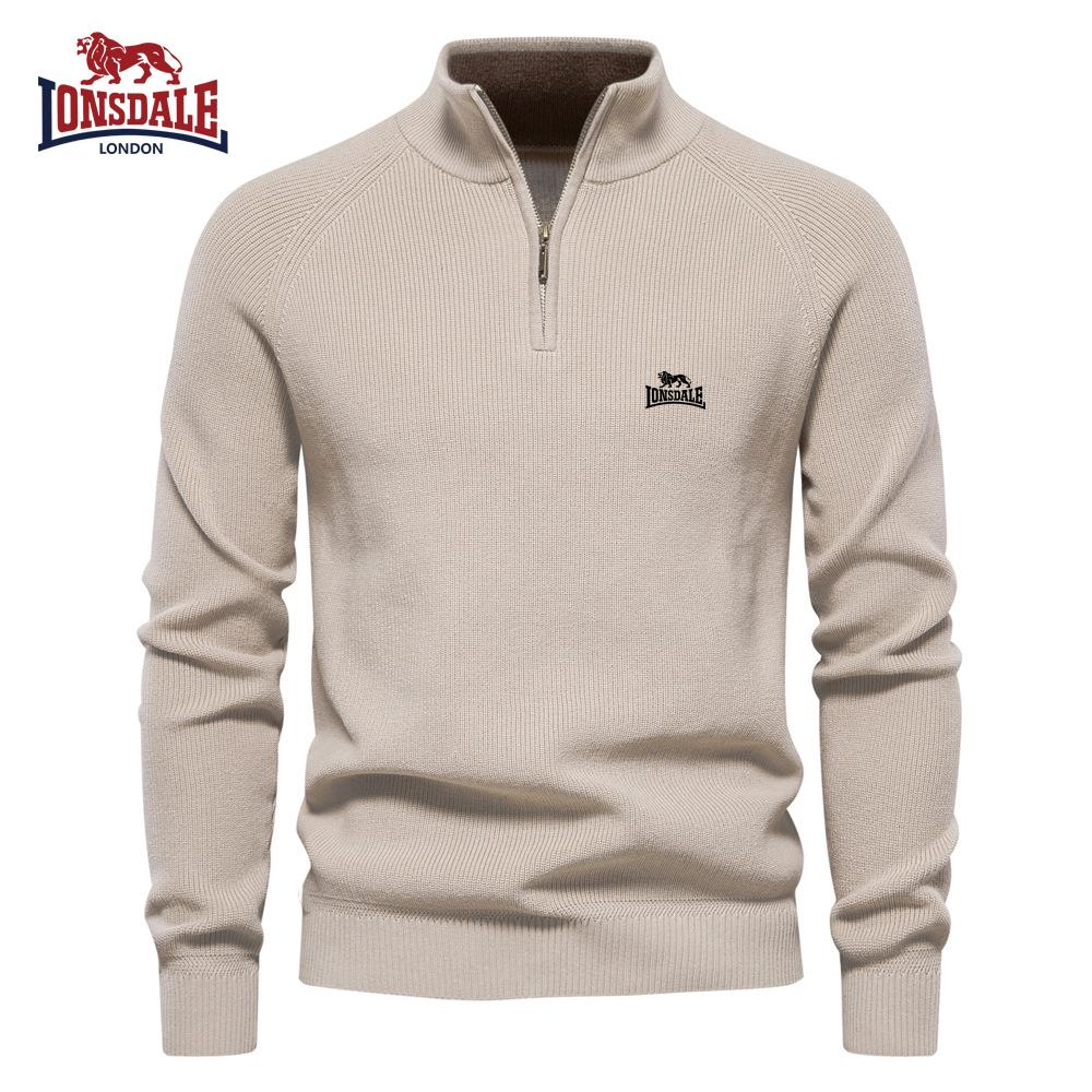 

Lonsdale Autumn and Winter Embroidery New Men s Semi Open Sweater Men s Long Sleeved Stand Up Collar Solid Color Versatile Casual Top S