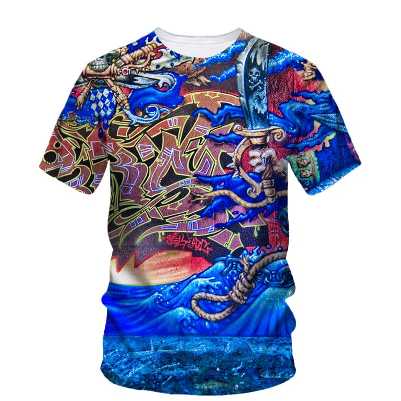 Sommar Nya Kreativa Graffiti Konst grafiska t-shirts Män Casual Bohemisk Personlighet harajuku Tryckta O-hals Streetwear T-shirts Toppar