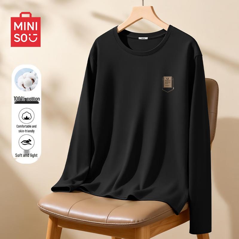 

MINISO Men s Casual Crew Neck Long Sleeve Cotton T-Shirt 4XL